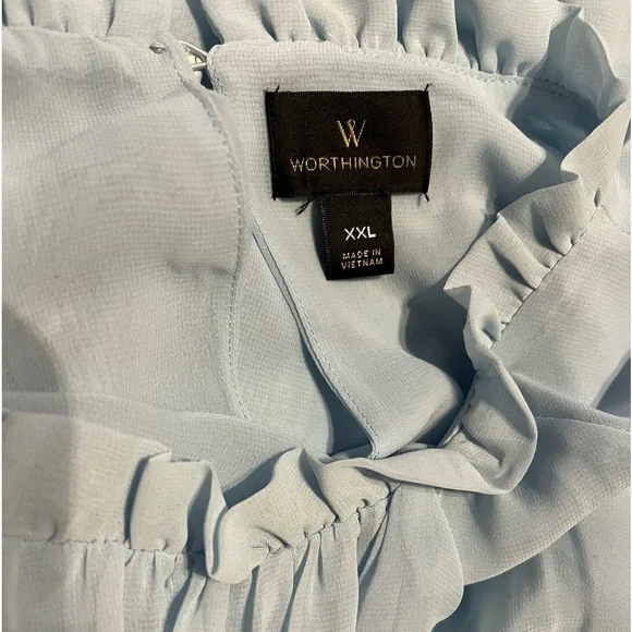 Worthington Ruffle Collar Blouse. Baby Blue. XXL. - Picture 3 of 3